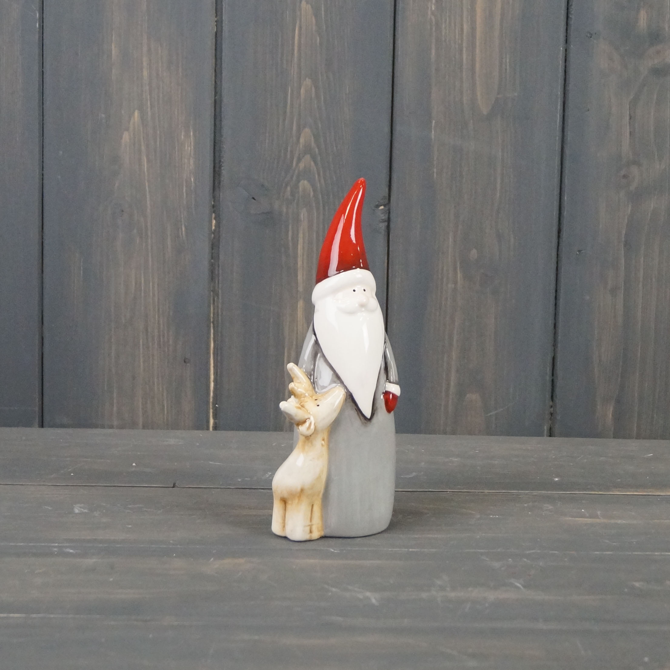 Medium Grey Ceramic Santa with Reindeer detail page